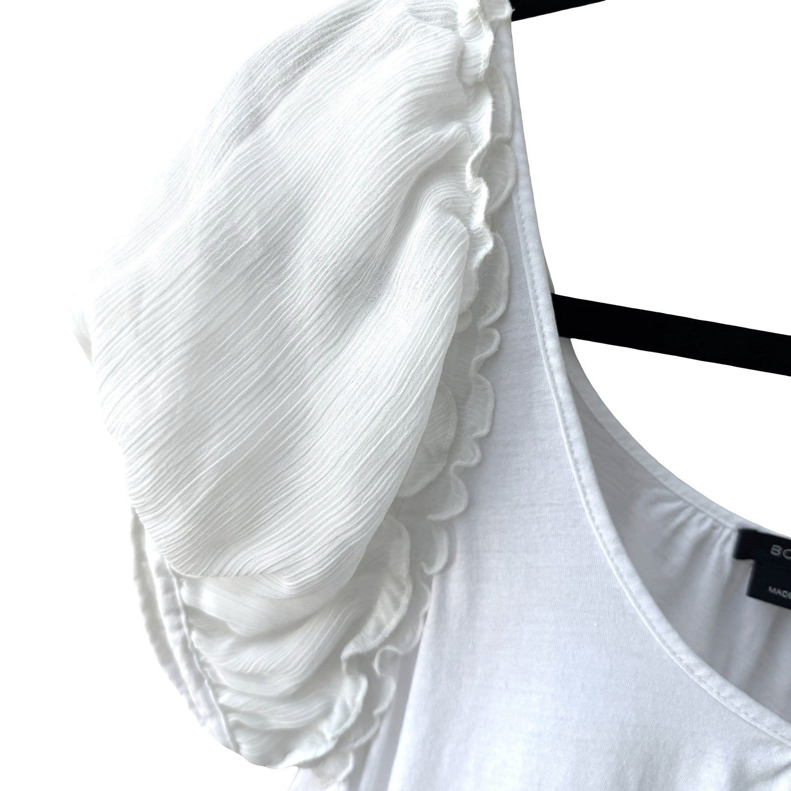 BCBG MAXAZRIA Coquette Balletcore Feminine Pima Cotton Ruffle Puff Sleeve Top S