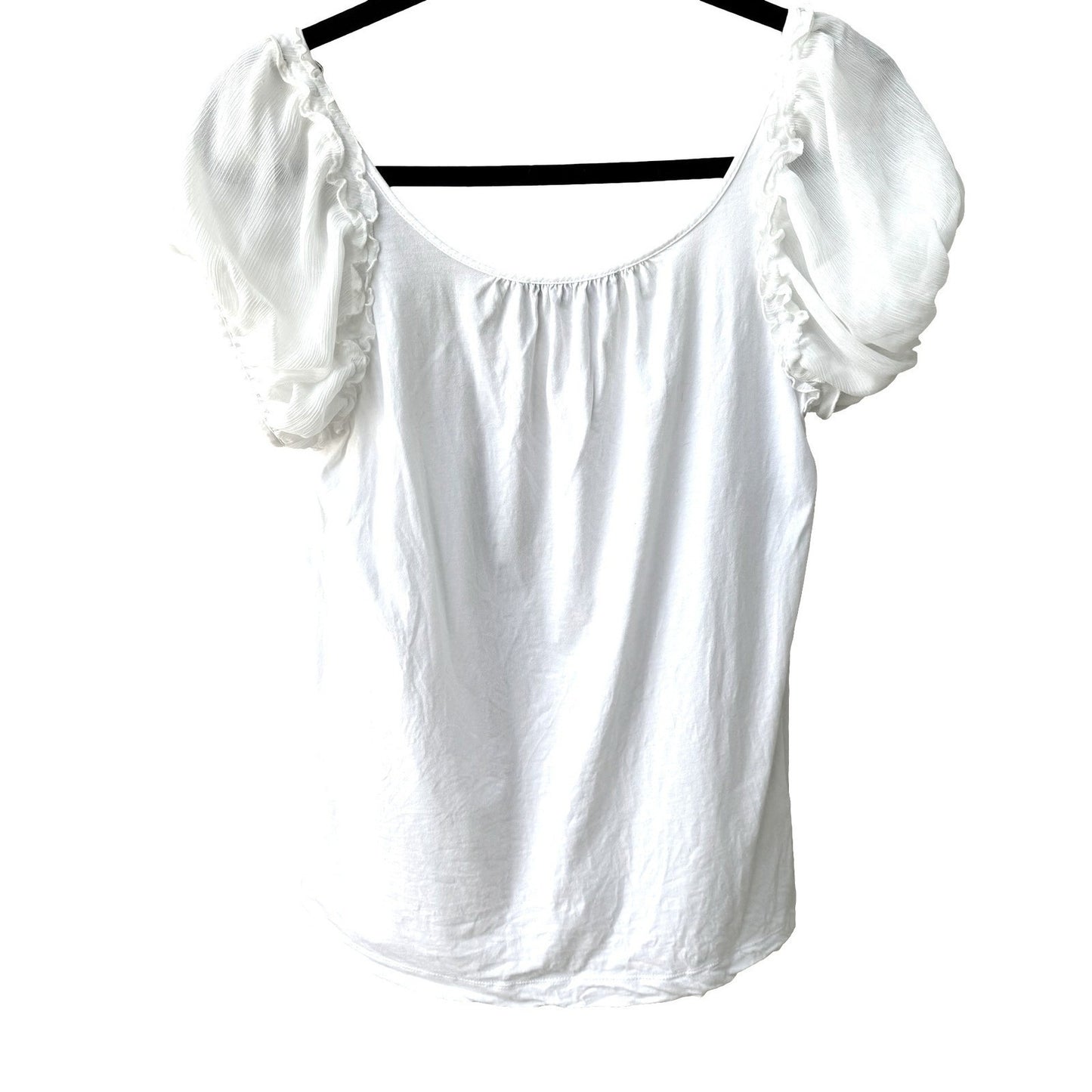 BCBG MAXAZRIA Coquette Balletcore Feminine Pima Cotton Ruffle Puff Sleeve Top S
