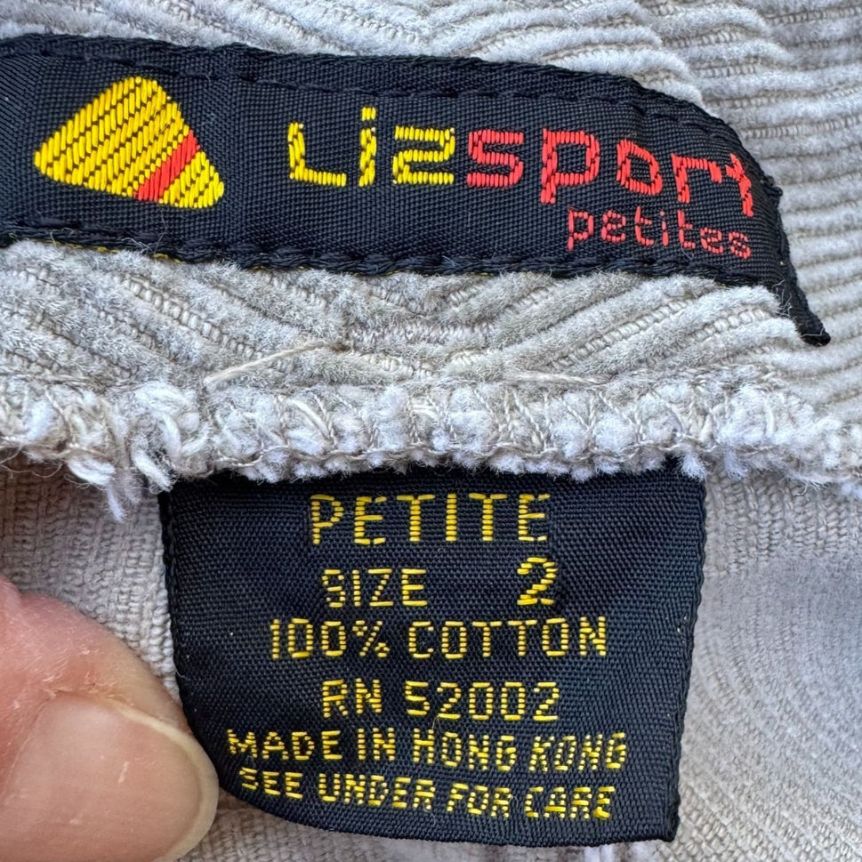 Lizsport Vintage 80s Womens Corduroy Pants 2P Beige High-Waisted Pleated Tapered