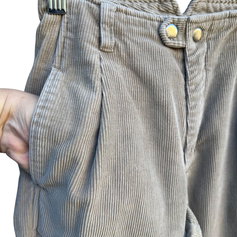 Lizsport Vintage 80s Womens Corduroy Pants 2P Beige High-Waisted Pleated Tapered