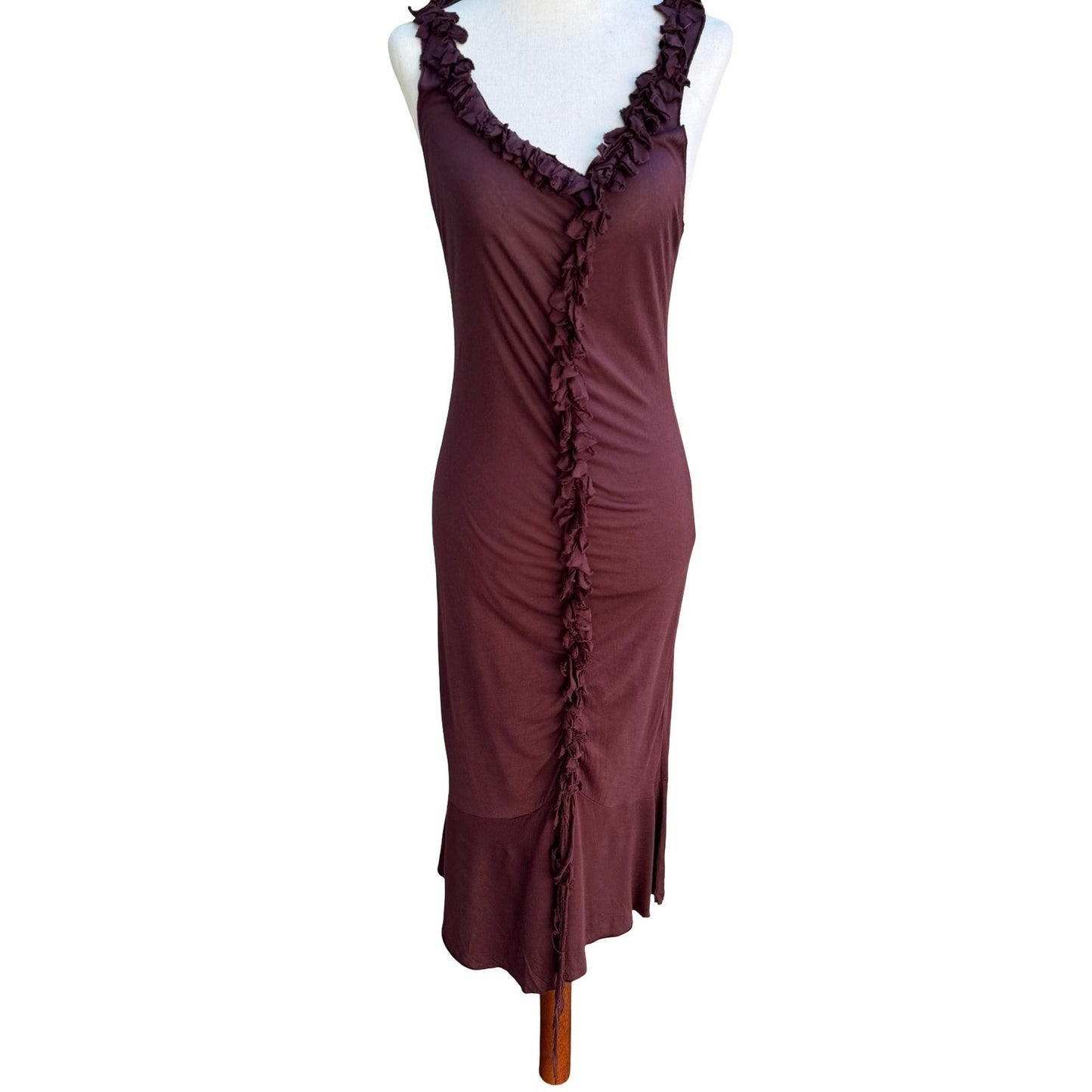Poleci Y2K Whimsigoth Romantic Fairycore Ruffle Sleeveless Bodycon Midi Dress S
