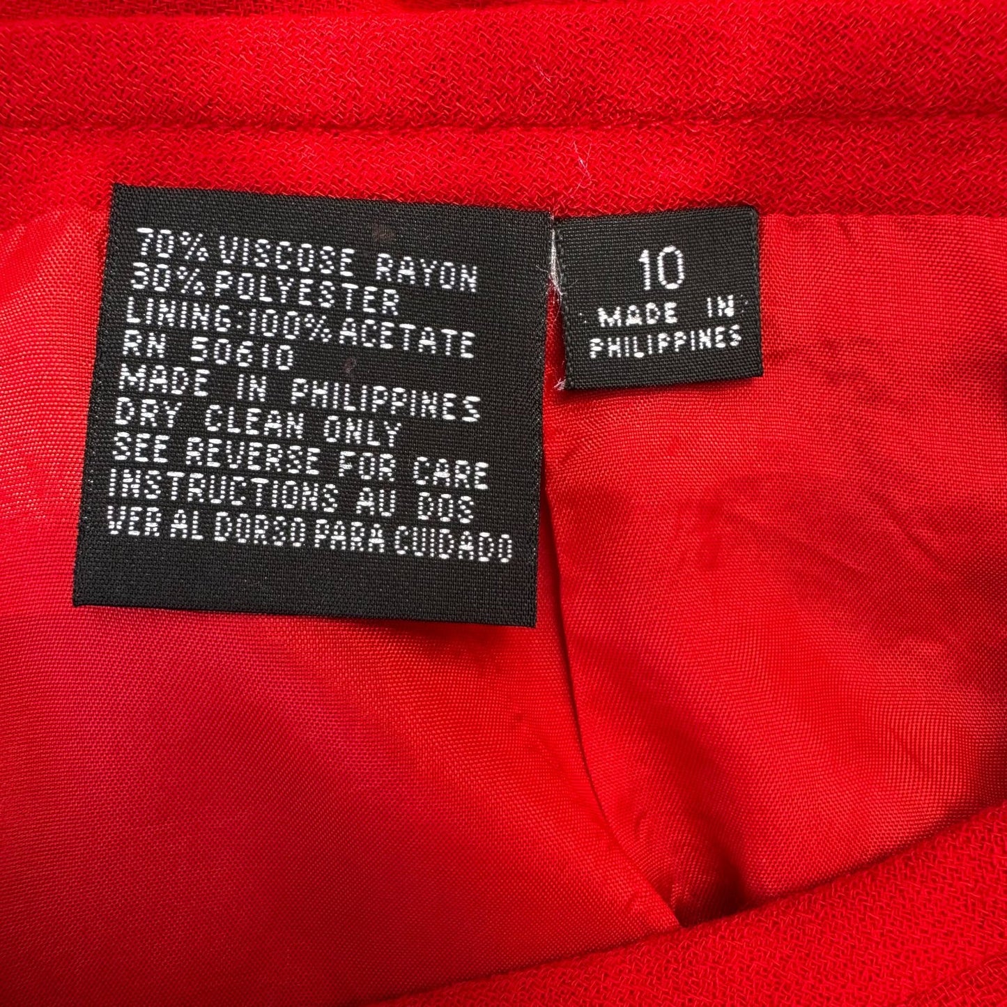 Sassco Vintage Womens Red Back Zipper Closure Dressy Lined Mini Pencil Skirt 10