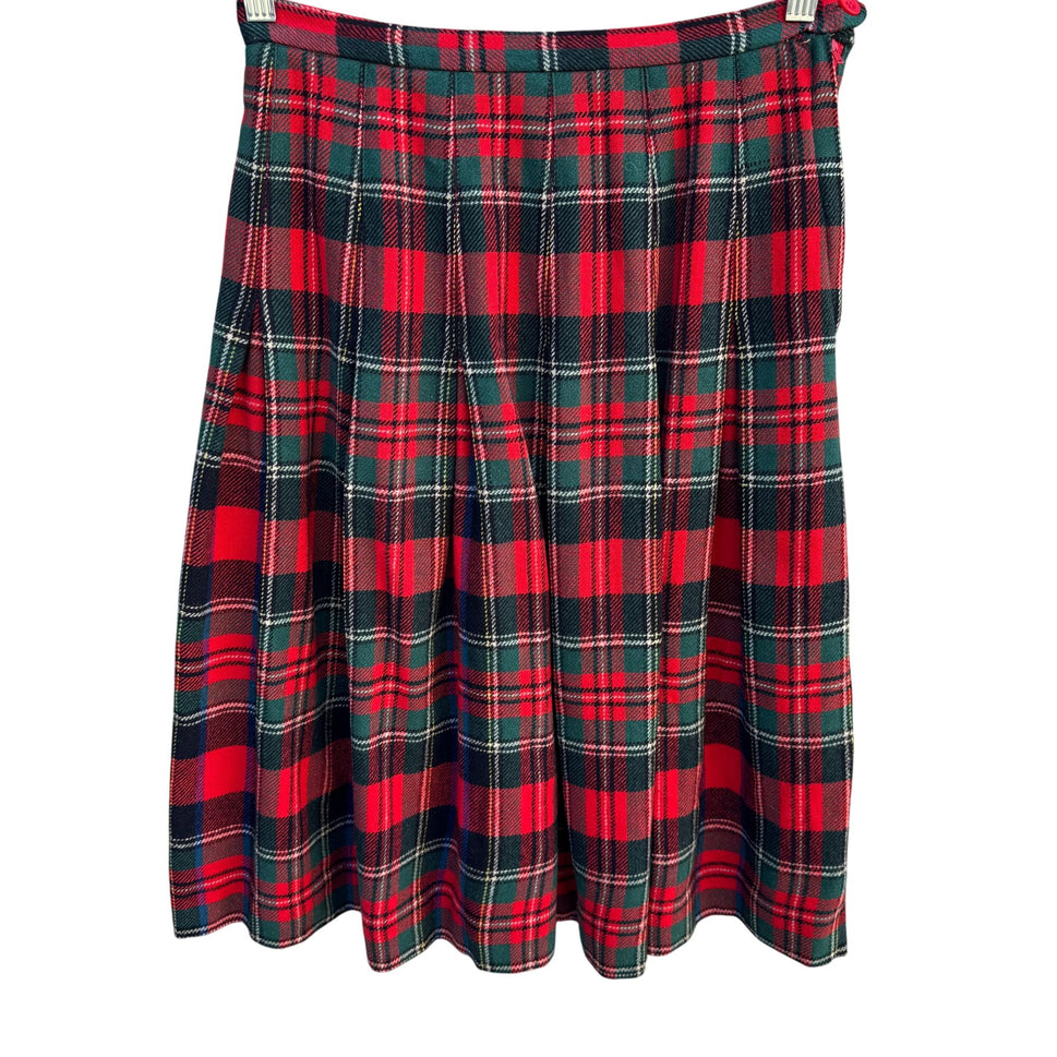 Tami Sophisticates Vintage 70s Womens Red Green Tartan Plaid Pleated Wool Skirt