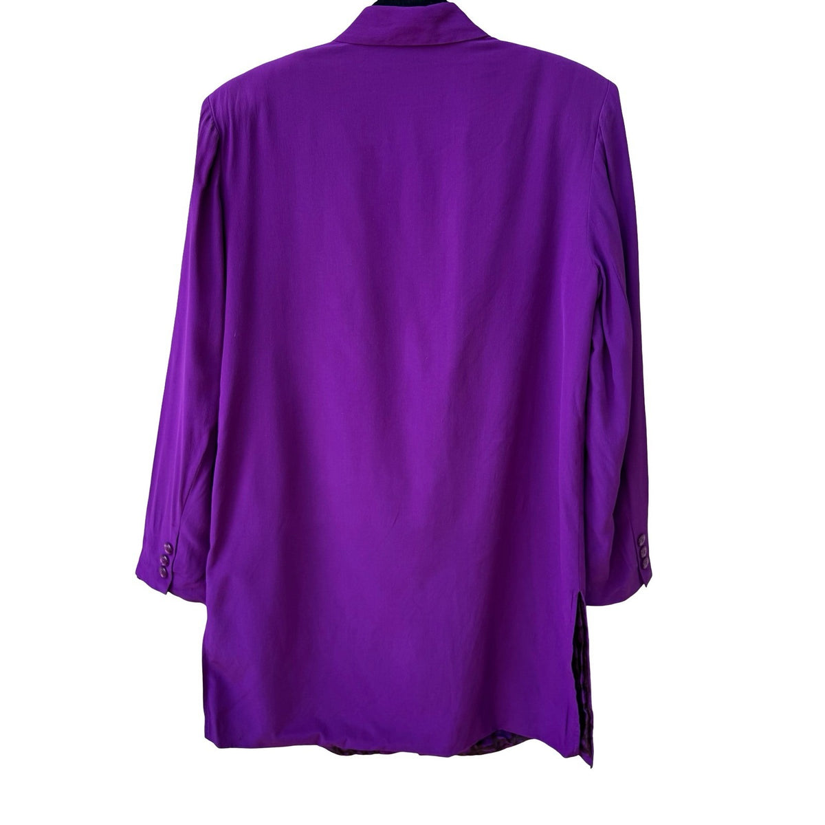 Diane Gilman Vintage 90s Luxury 100% Silk Longline Blazer Jacket Royal Purple S