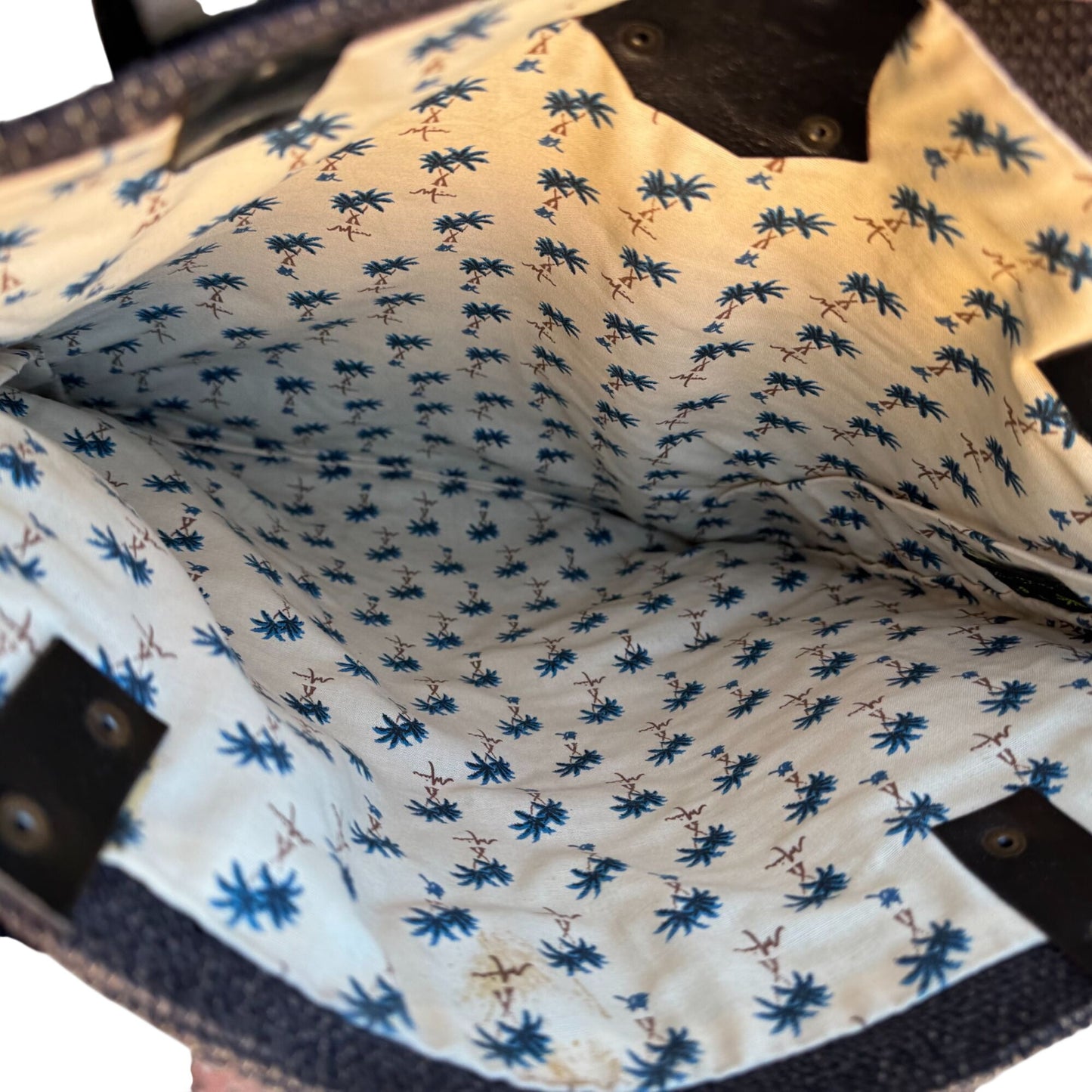 Mien Hawaiian Womens Black Woven Tote Bag Leather Straps Toggle Closure Beach