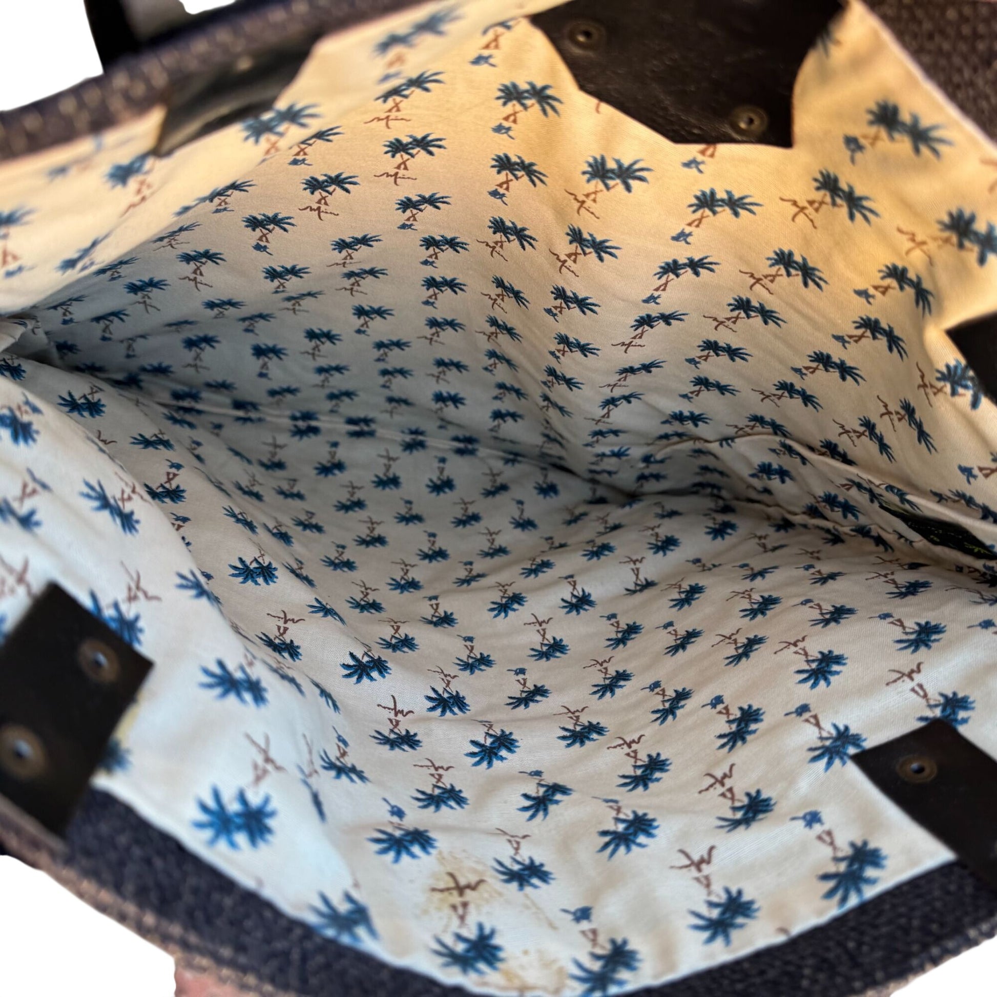 Mien Hawaiian Womens Black Woven Tote Bag Leather Straps Toggle Closure Beach