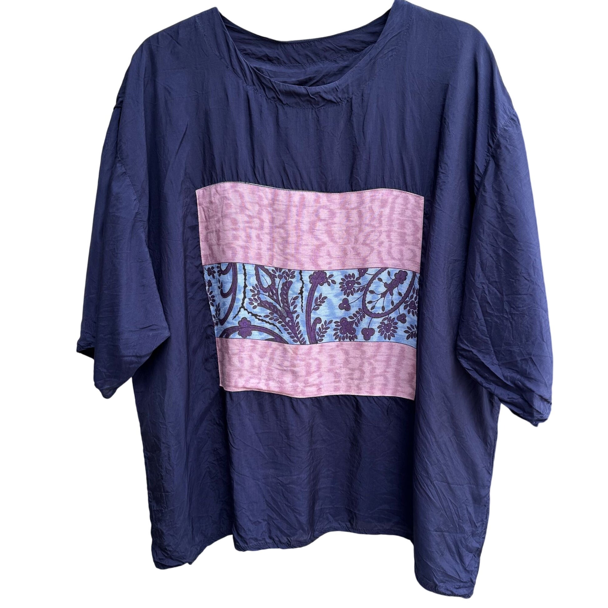 Fixsun Casual Vintage Silk Boho Festival Flowy Blouse Skirt Patchwork Set XL