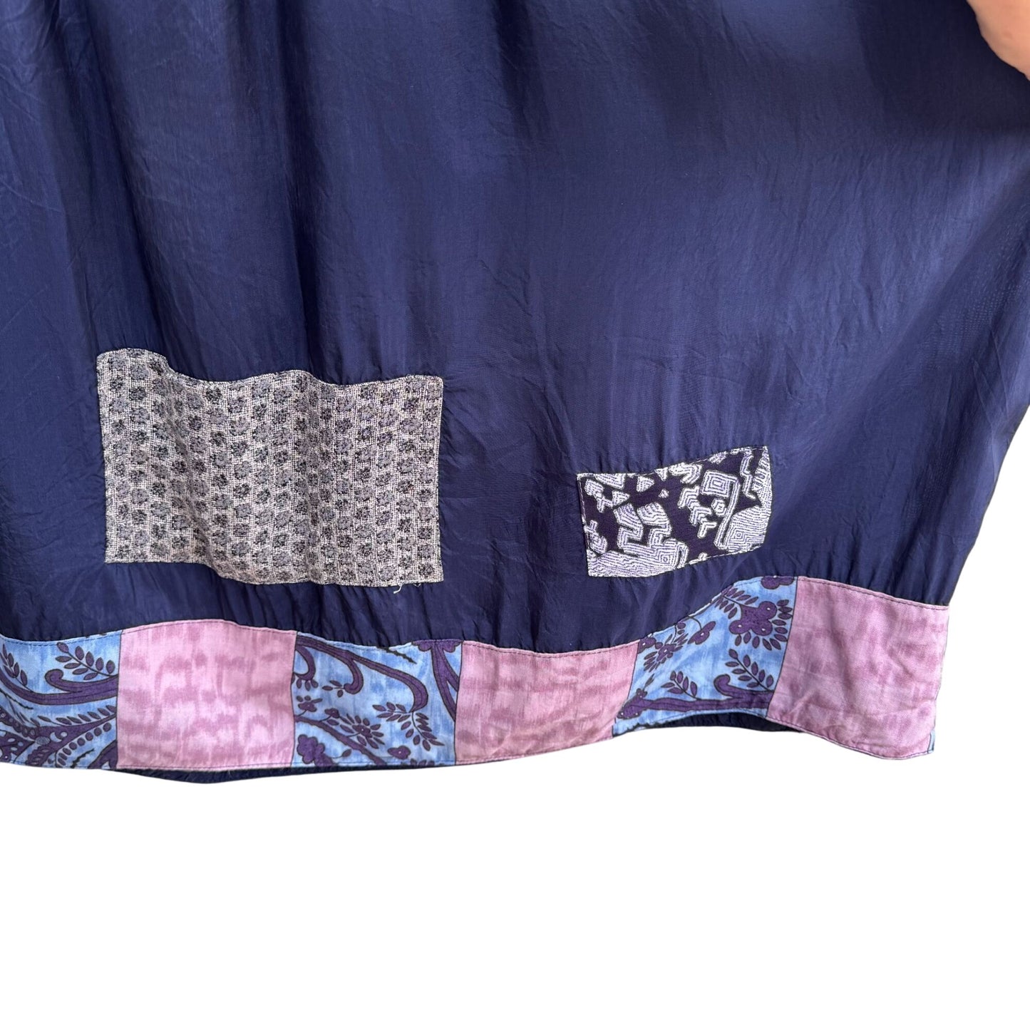 Fixsun Casual Vintage Silk Boho Festival Flowy Blouse Skirt Patchwork Set XL