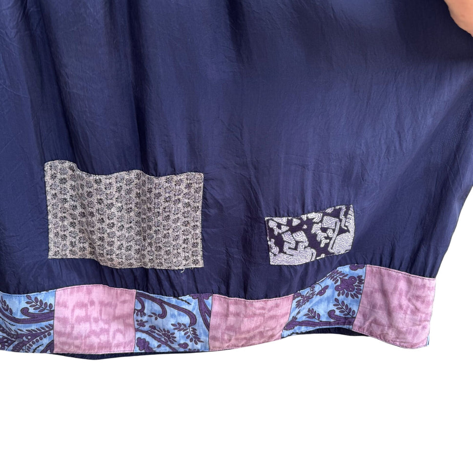 Fixsun Casual Vintage Silk Boho Festival Flowy Blouse Skirt Patchwork Set XL