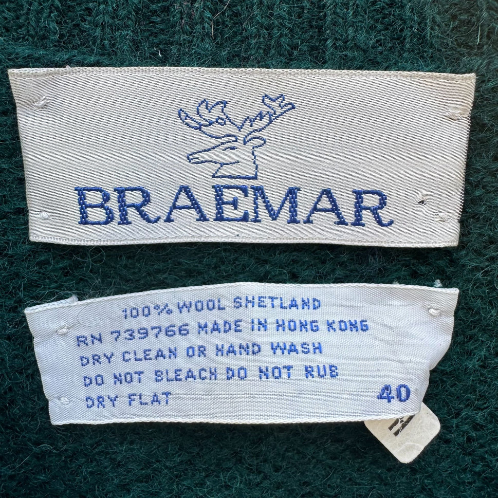 Braemar Vintage Womens Green Wool Knit Shetland Cardigan Sweater Button Defects