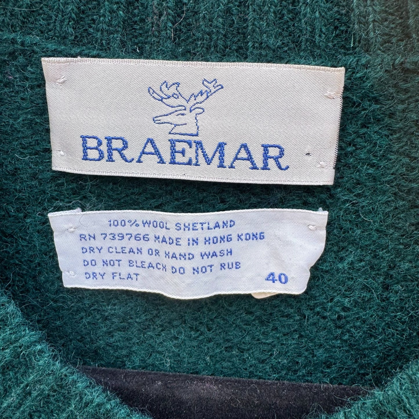 Braemar Vintage Womens Green Wool Knit Shetland Cardigan Sweater Button Defects