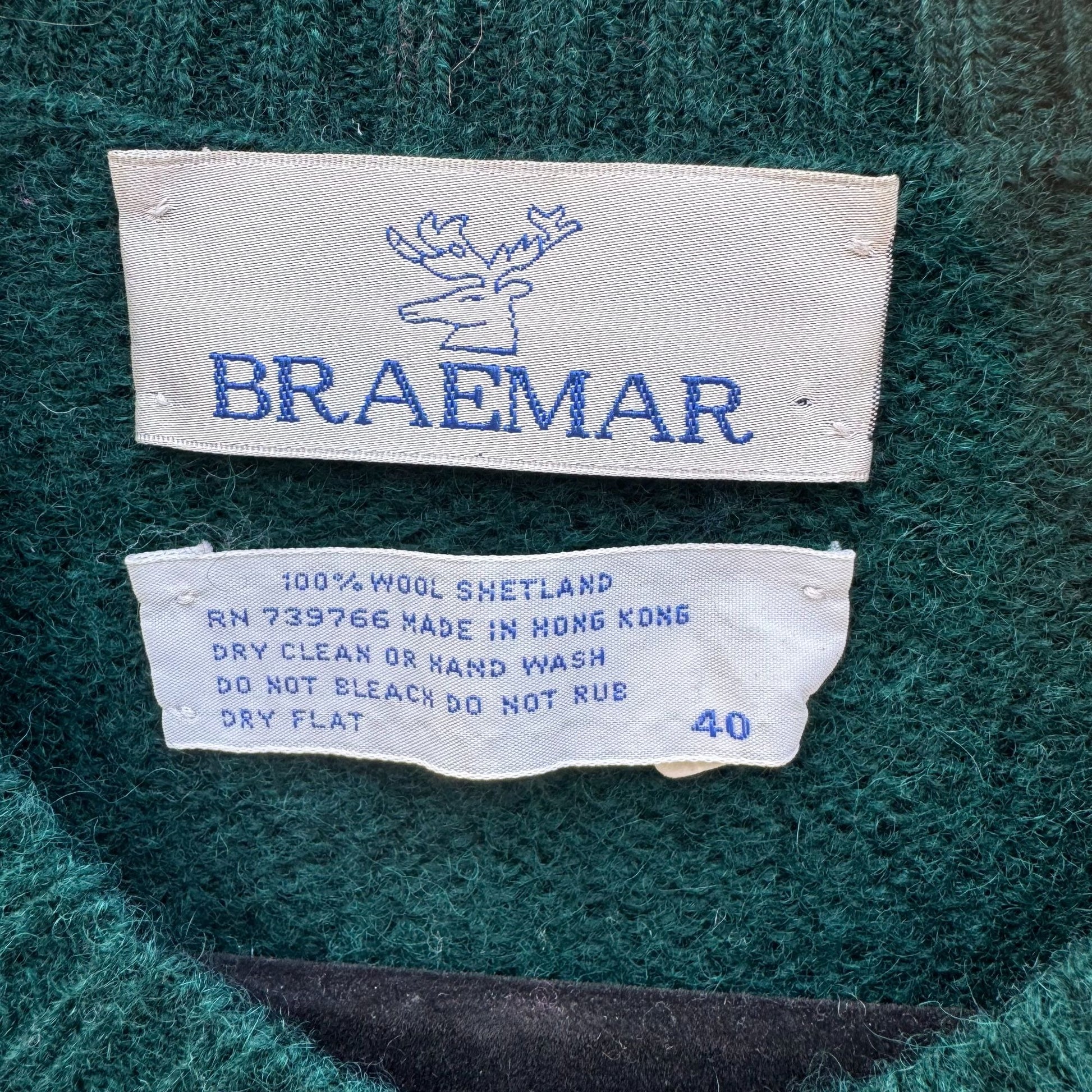Braemar Vintage Womens Green Wool Knit Shetland Cardigan Sweater Button Defects