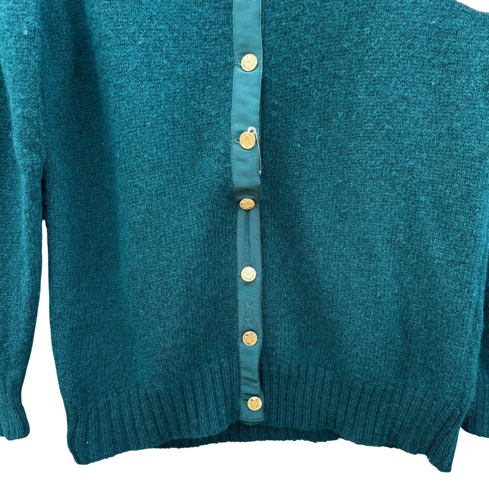 Braemar Vintage Womens Green Wool Knit Shetland Cardigan Sweater Button Defects
