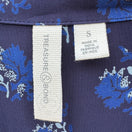 Switch Treasure &amp; Bond Womens Navy Floral Tie Waist Wrists Notched Collar Blouse S NEW 2 image