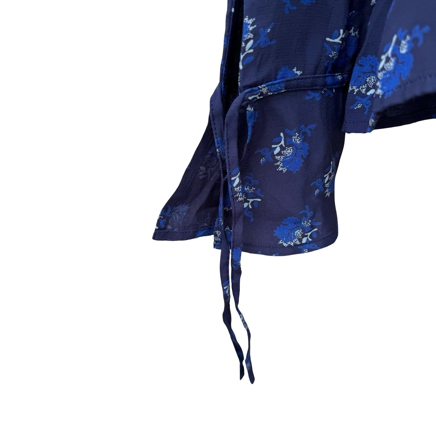 Treasure & Bond Womens Navy Floral Tie Waist Wrists Notched Collar Blouse S NEW