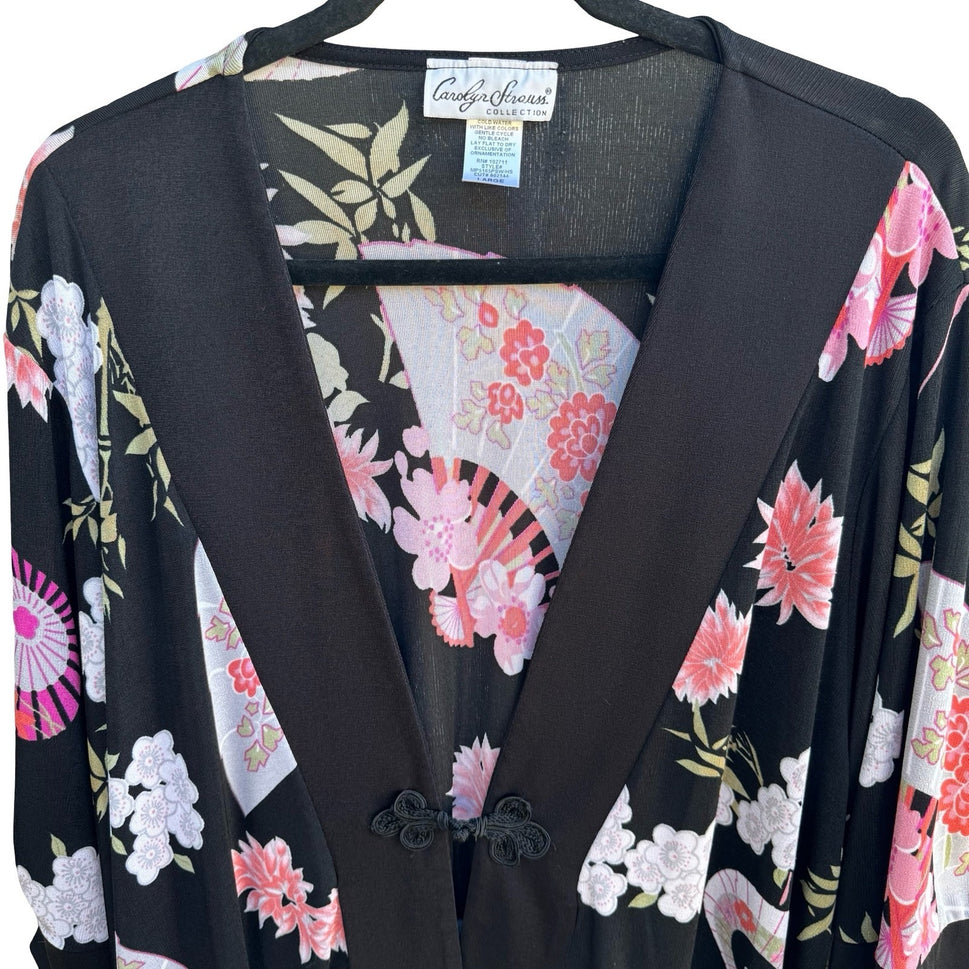 Carolyn Strauss Y2K Art Deco Whimsigoth Floral Frog Closure Kimono Cardigan L