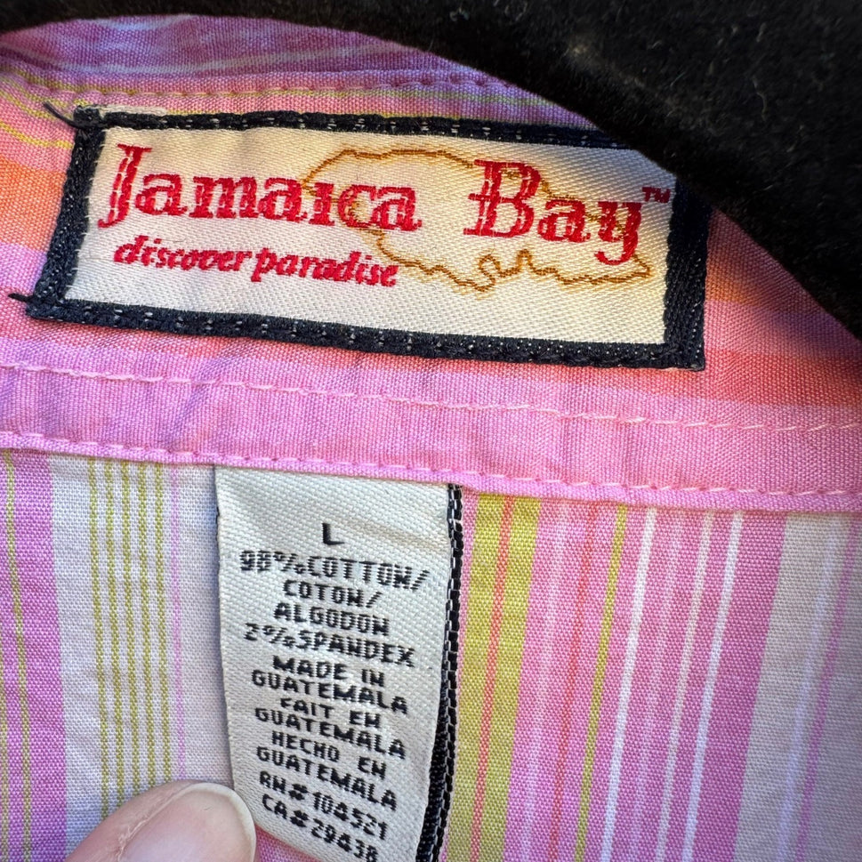 Jamaica Bay Coastal Preppy Beachy Striped 3/4 Sleeve Pineapple Logo Shirt Pink L