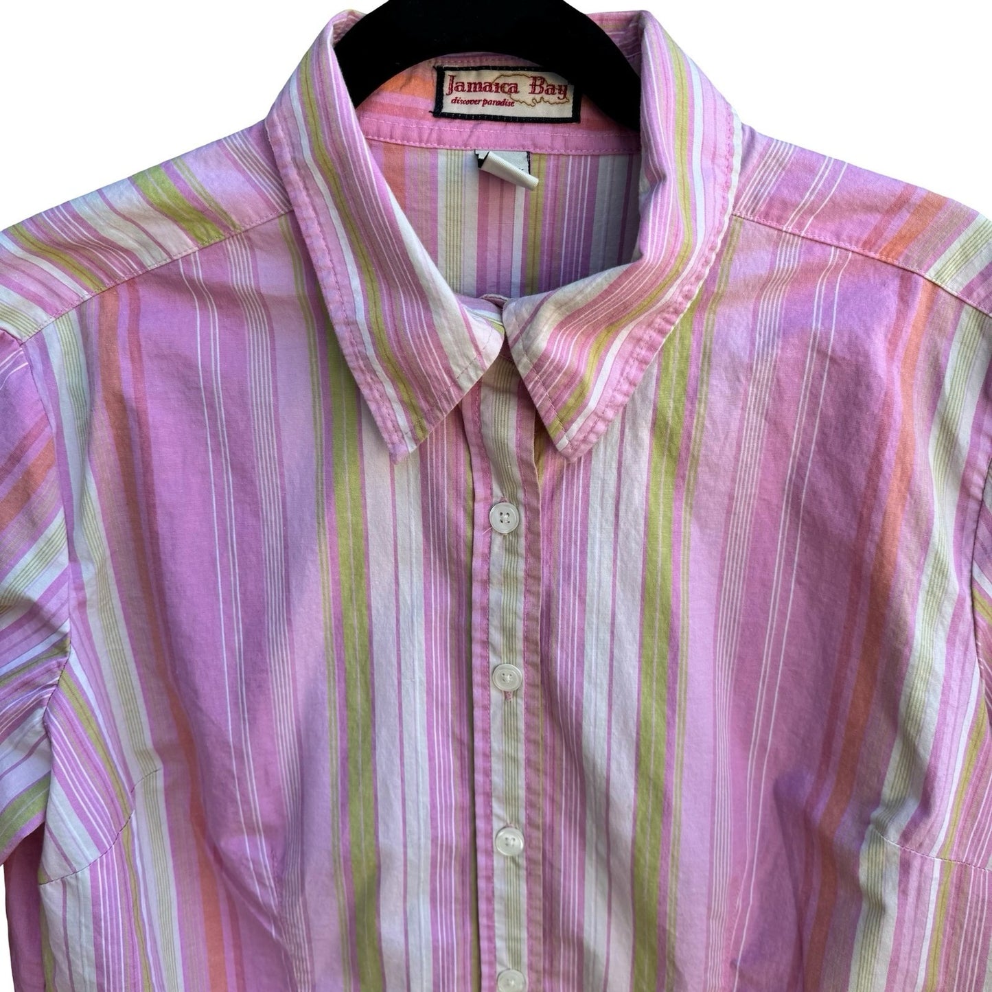 Jamaica Bay Coastal Preppy Beachy Striped 3/4 Sleeve Pineapple Logo Shirt Pink L