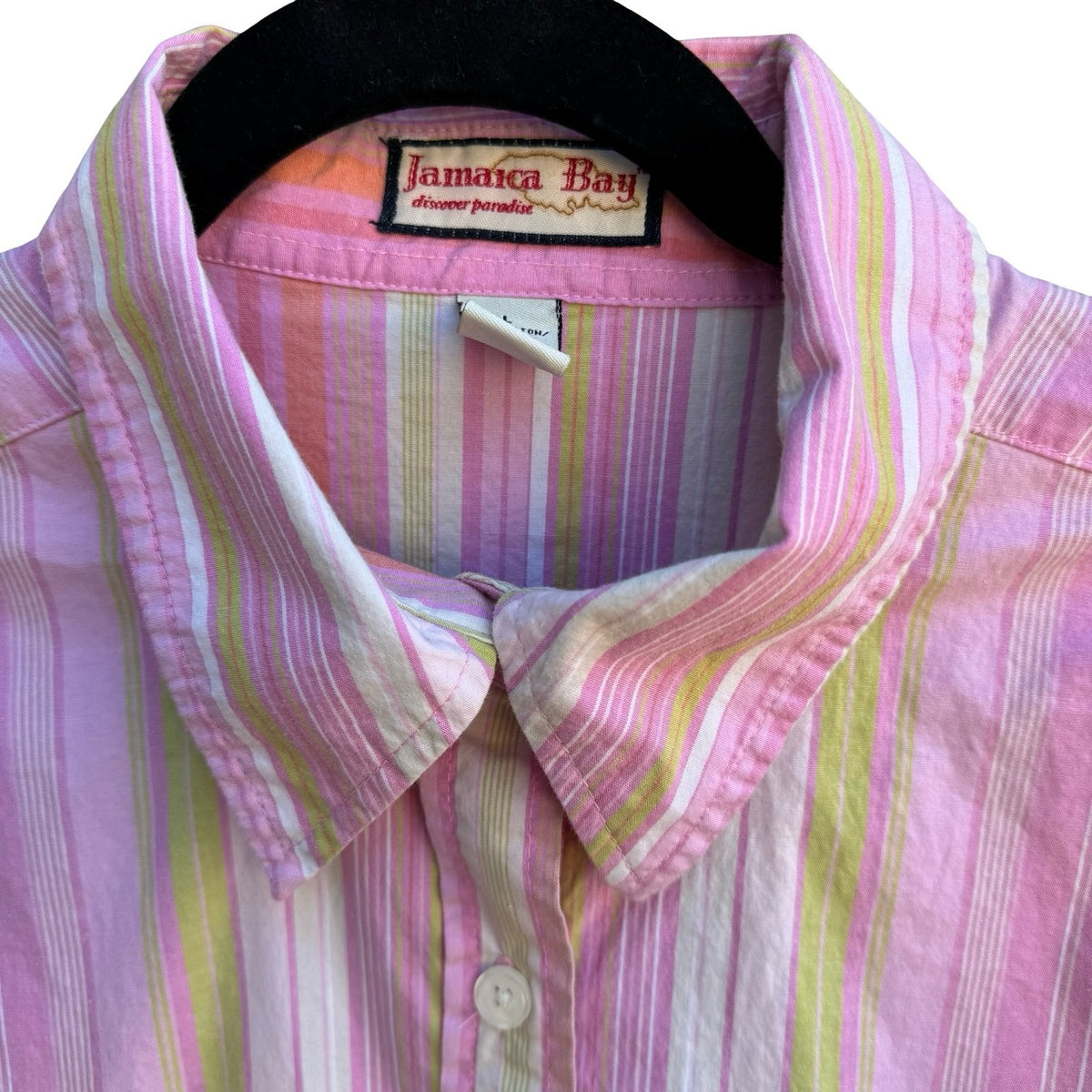 Jamaica Bay Coastal Preppy Beachy Striped 3/4 Sleeve Pineapple Logo Shirt Pink L
