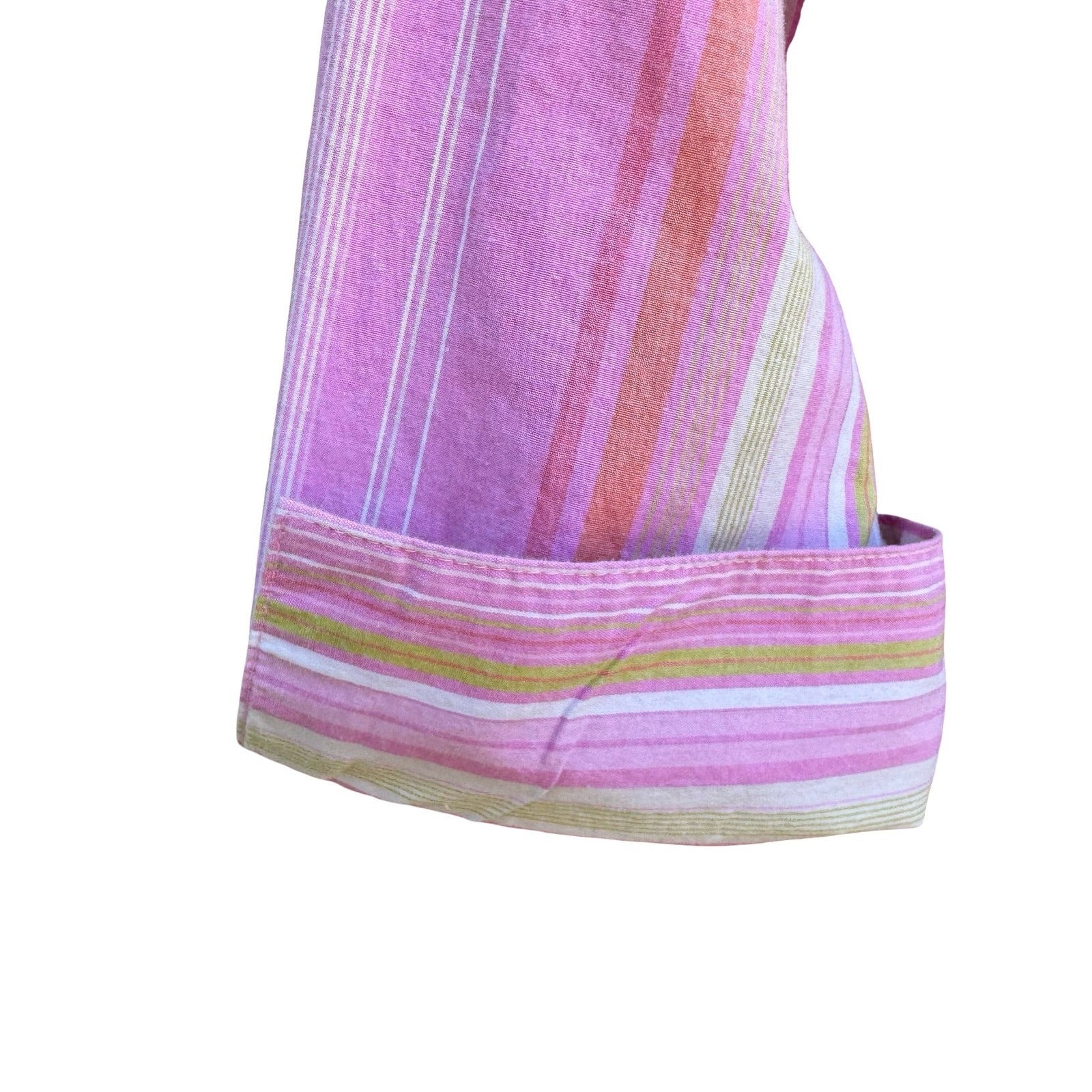 Jamaica Bay Coastal Preppy Beachy Striped 3/4 Sleeve Pineapple Logo Shirt Pink L