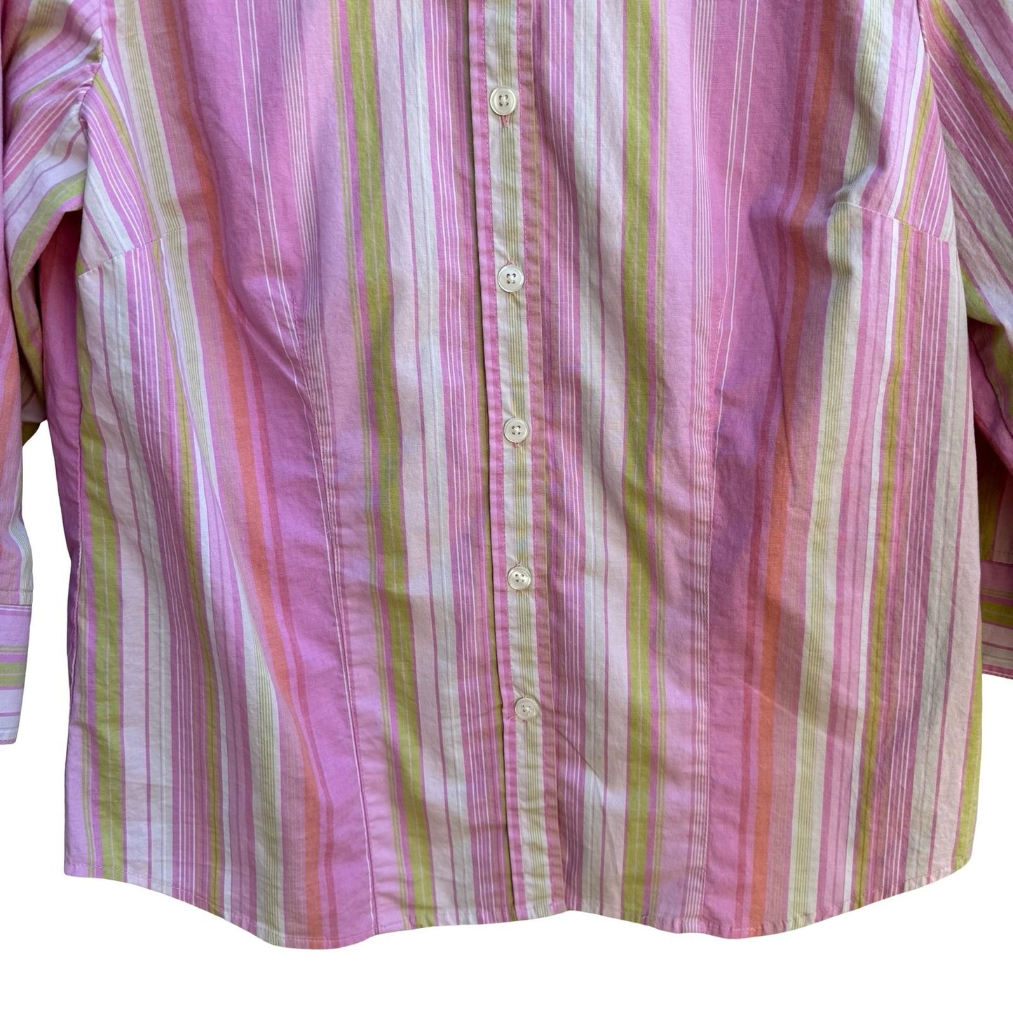 Jamaica Bay Coastal Preppy Beachy Striped 3/4 Sleeve Pineapple Logo Shirt Pink L