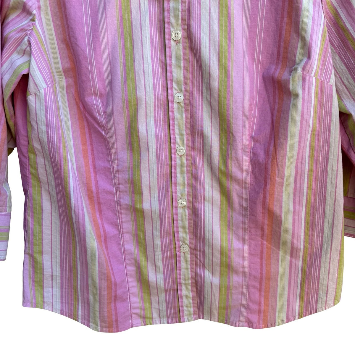 Jamaica Bay Coastal Preppy Beachy Striped 3/4 Sleeve Pineapple Logo Shirt Pink L