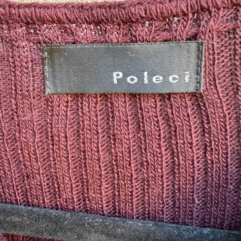 Poleci Y2K Coquette Balletcore Fairy Ribbed Pointelle Peplum Cardigan Burgundy XS