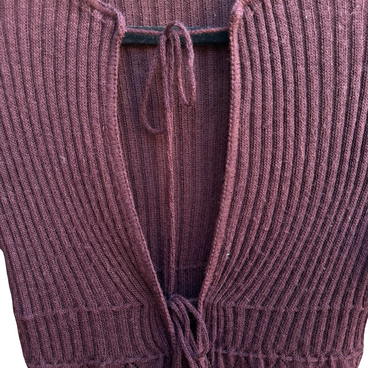Poleci Y2K Coquette Balletcore Fairy Ribbed Pointelle Peplum Cardigan Burgundy XS