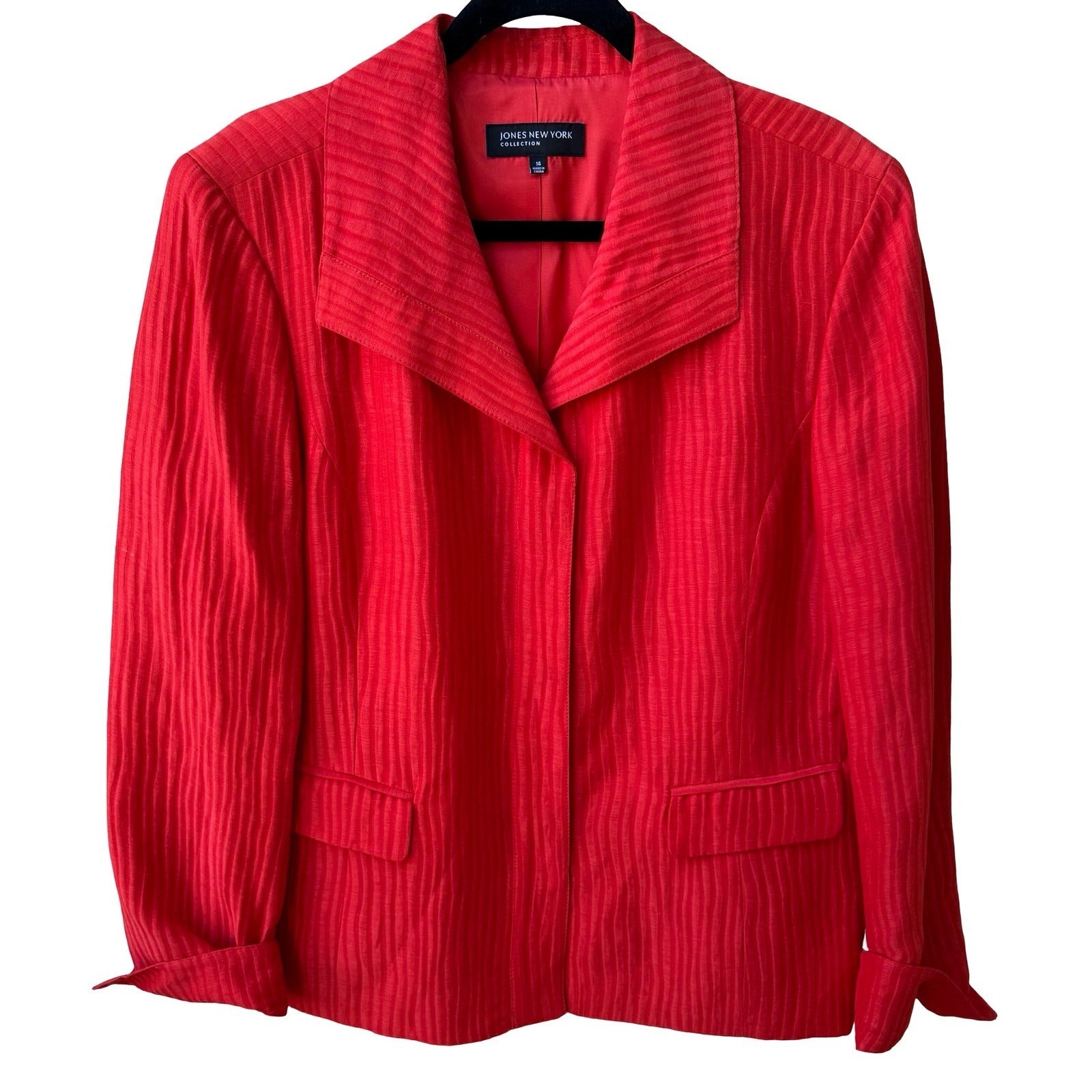 Jones New York Collection Linen Silk Luxury Blazer Jacket Tomato Red 14 NEW