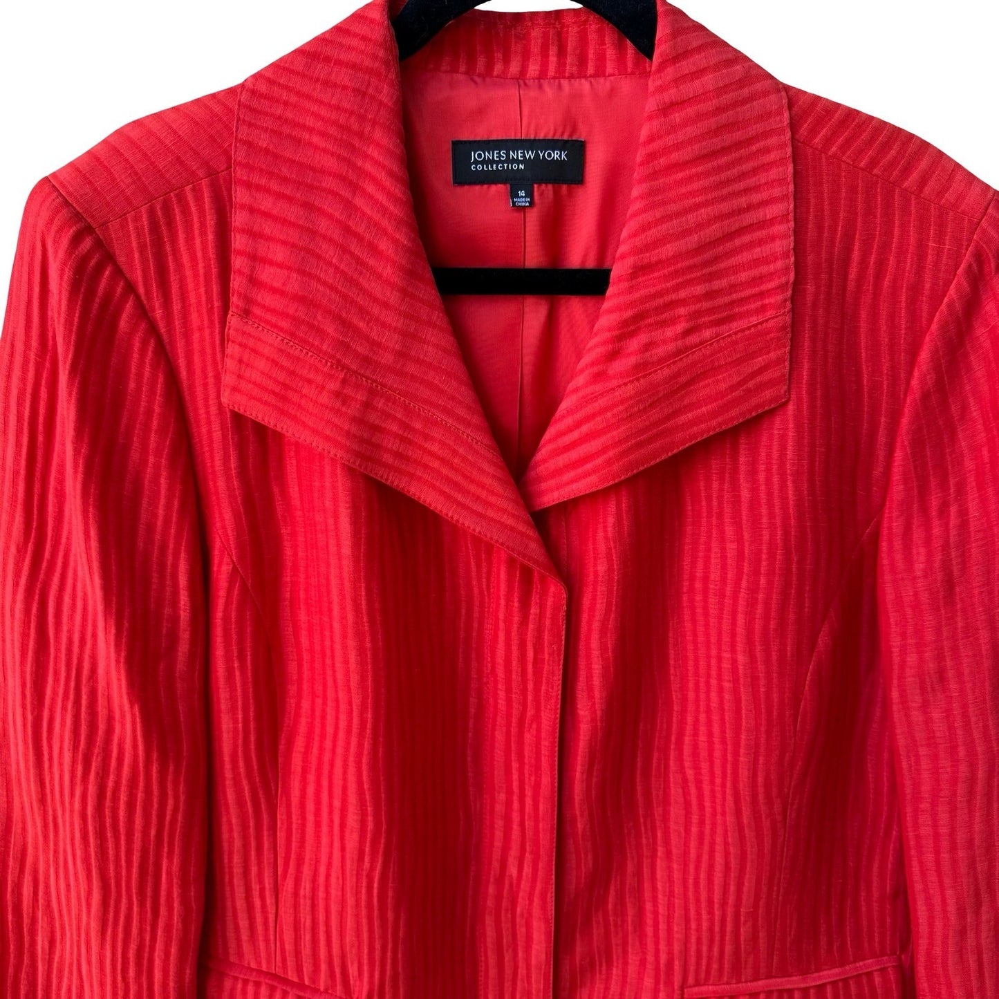 Jones New York Collection Linen Silk Luxury Blazer Jacket Tomato Red 14 NEW