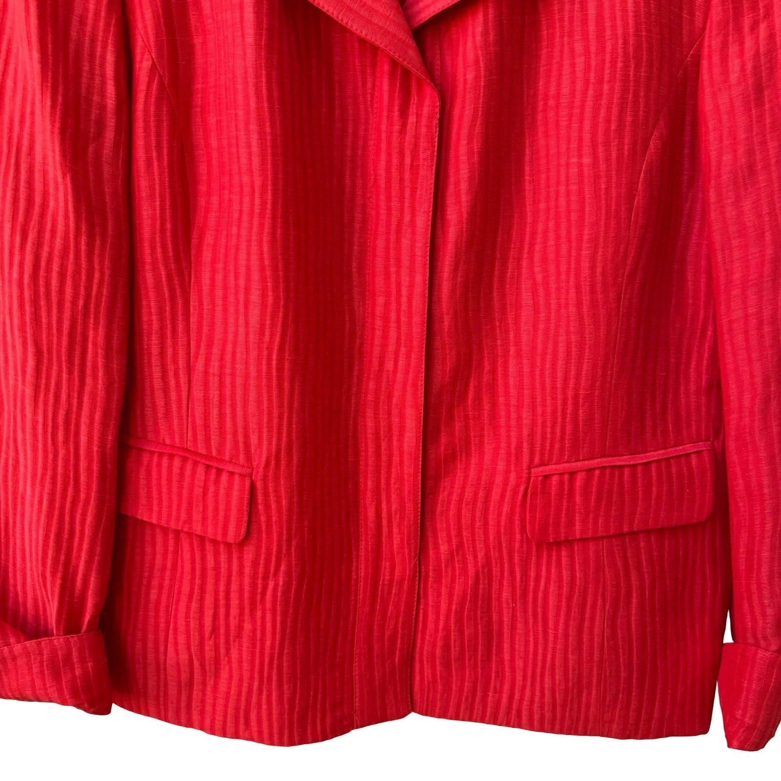 Jones New York Collection Linen Silk Luxury Blazer Jacket Tomato Red 14 NEW