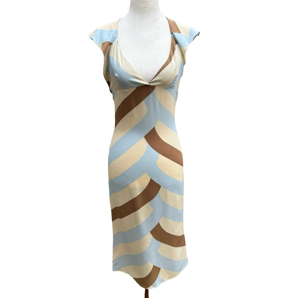 Santisima Silk Feminine Bias Cut Midi Dress Open Back Resortwear Wedding Guest S