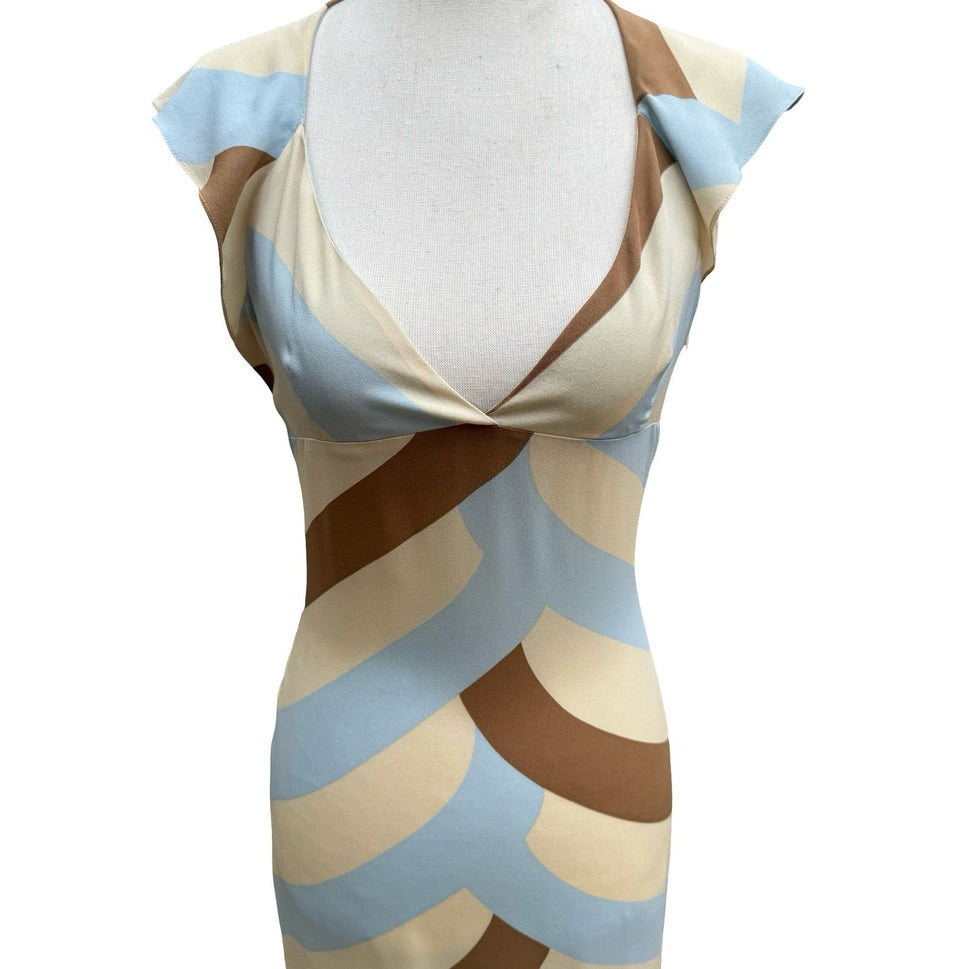 Santisima Silk Feminine Bias Cut Midi Dress Open Back Resortwear Wedding Guest S