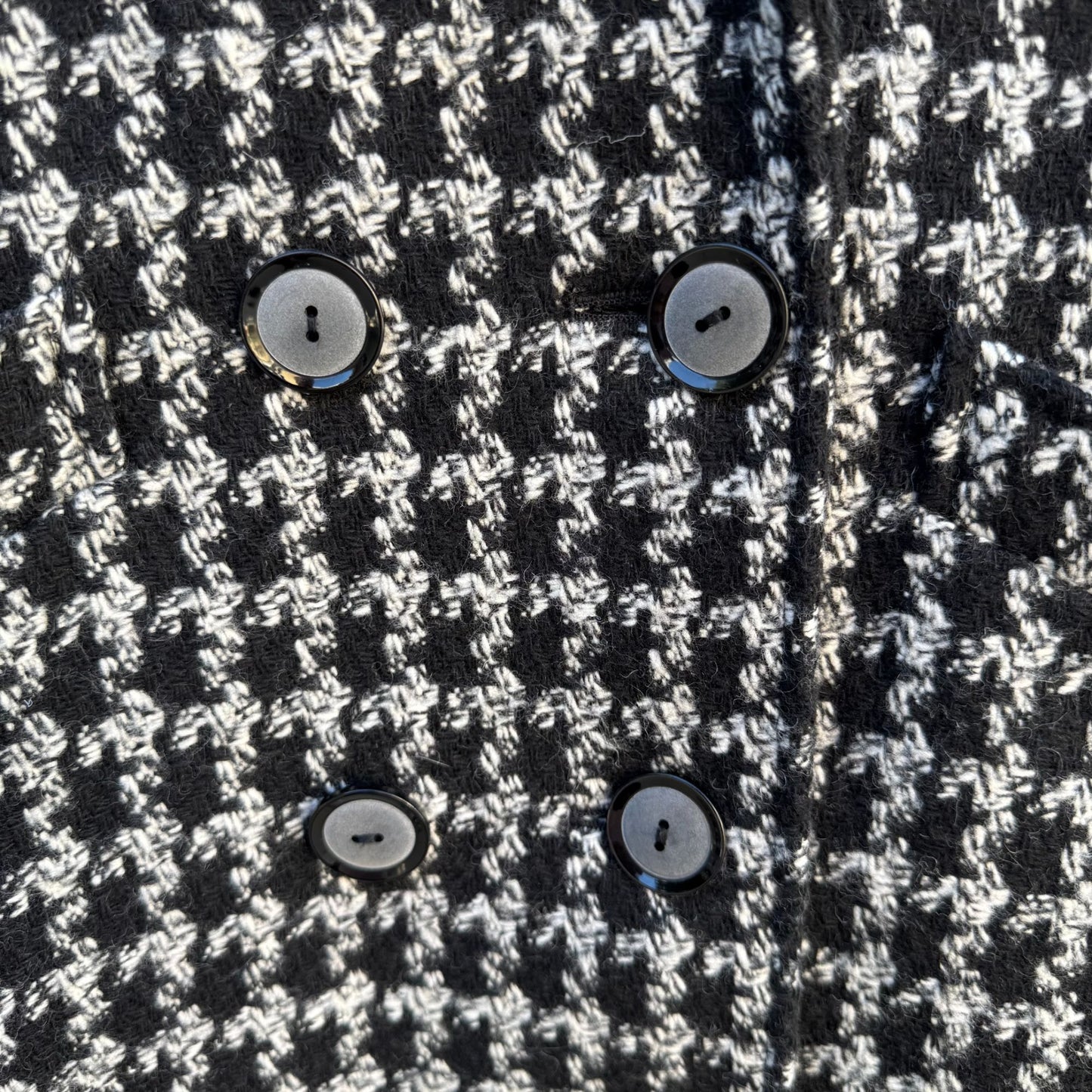 Bestrend Vintage Black & White Houndstooth Wool Blend Chic Outerwear Dress Coat