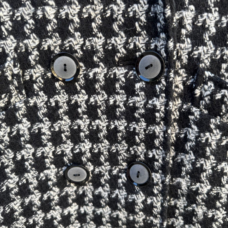 Bestrend Vintage Black & White Houndstooth Wool Blend Chic Outerwear Dress Coat