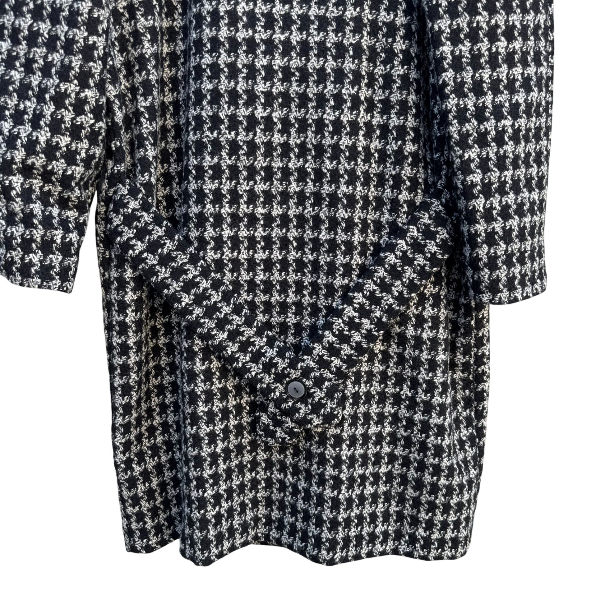 Bestrend Vintage Black & White Houndstooth Wool Blend Chic Outerwear Dress Coat