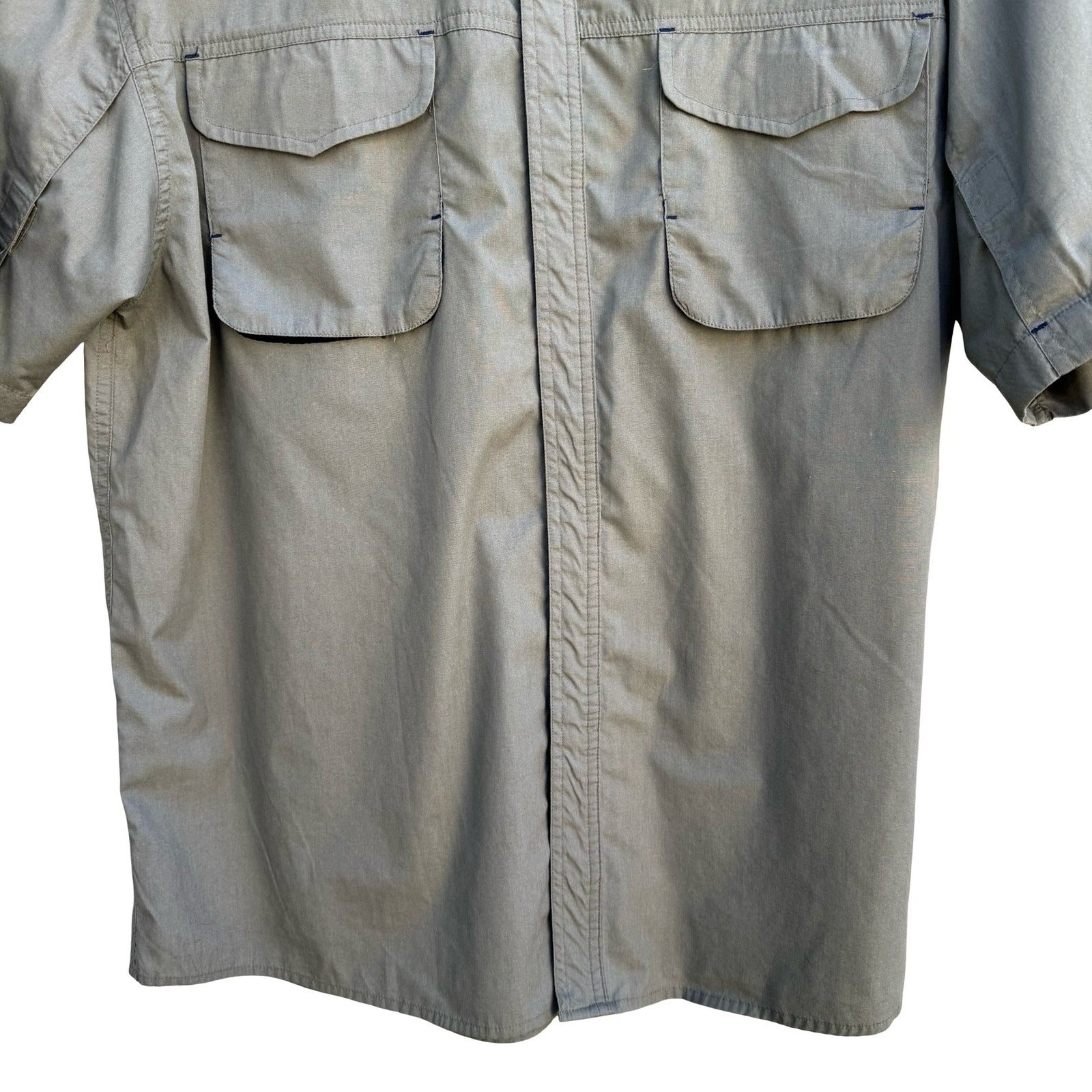 Field & Stream Mens L Short Sleeve Fishing Shirt Khaki Mesh Back Utility Vented