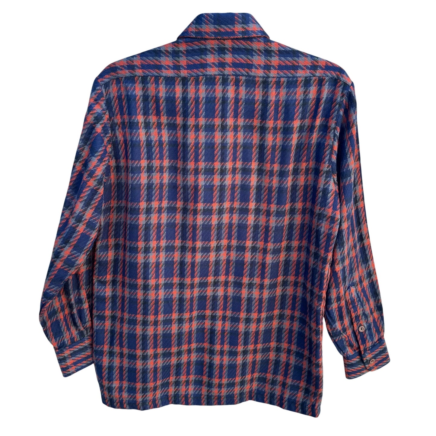 Hanjin Vintage Korean Plaid Button-Up Shirt Red Blue Long Sleeve Classic Retro M