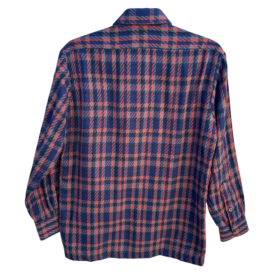 Hanjin Vintage Korean Plaid Button-Up Shirt Red Blue Long Sleeve Classic Retro M