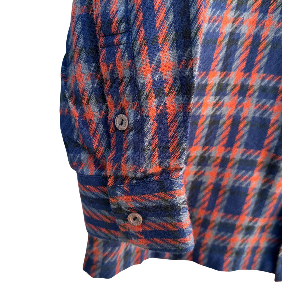 Hanjin Vintage Korean Plaid Button-Up Shirt Red Blue Long Sleeve Classic Retro M