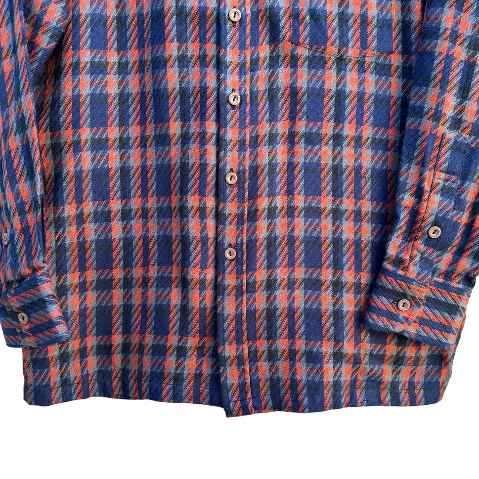 Hanjin Vintage Korean Plaid Button-Up Shirt Red Blue Long Sleeve Classic Retro M