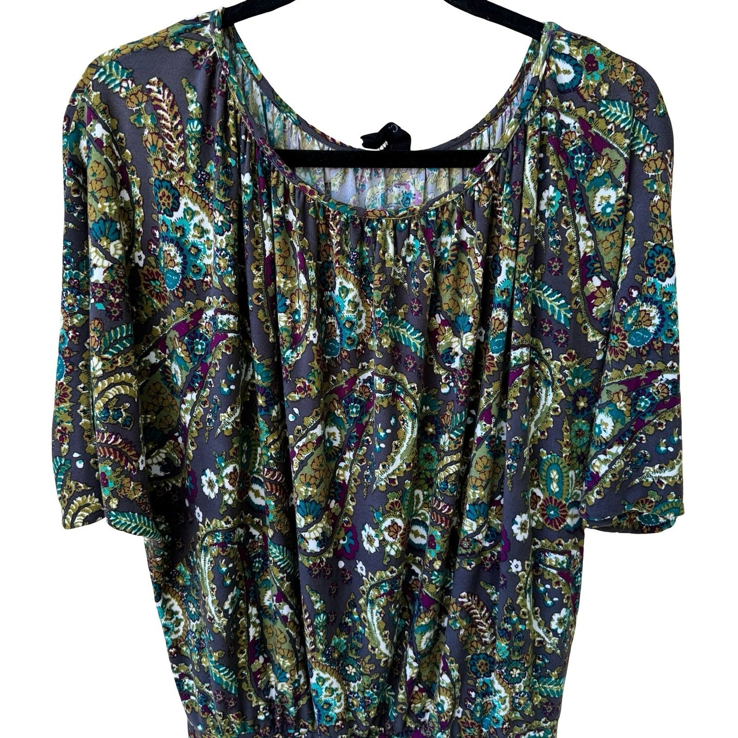 Renee C Paisley Boho Hippie Retro 70s Style Peasant Dolman Sleeve Blouson Top S