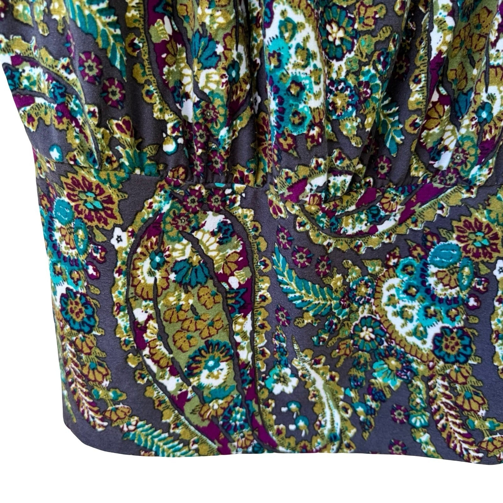 Renee C Paisley Boho Hippie Retro 70s Style Peasant Dolman Sleeve Blouson Top S