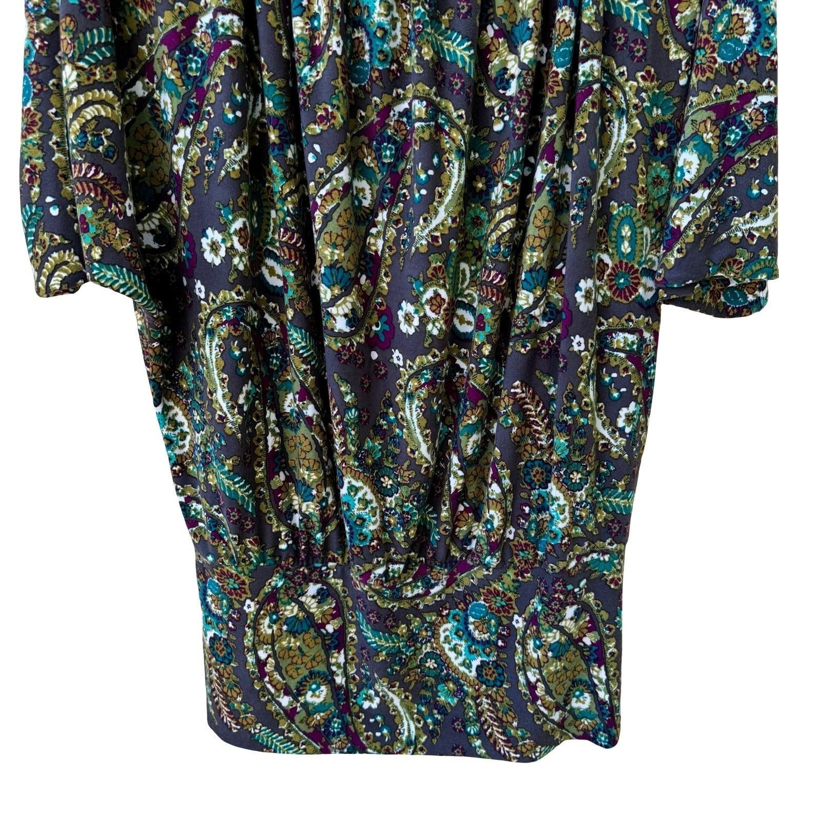Renee C Paisley Boho Hippie Retro 70s Style Peasant Dolman Sleeve Blouson Top S