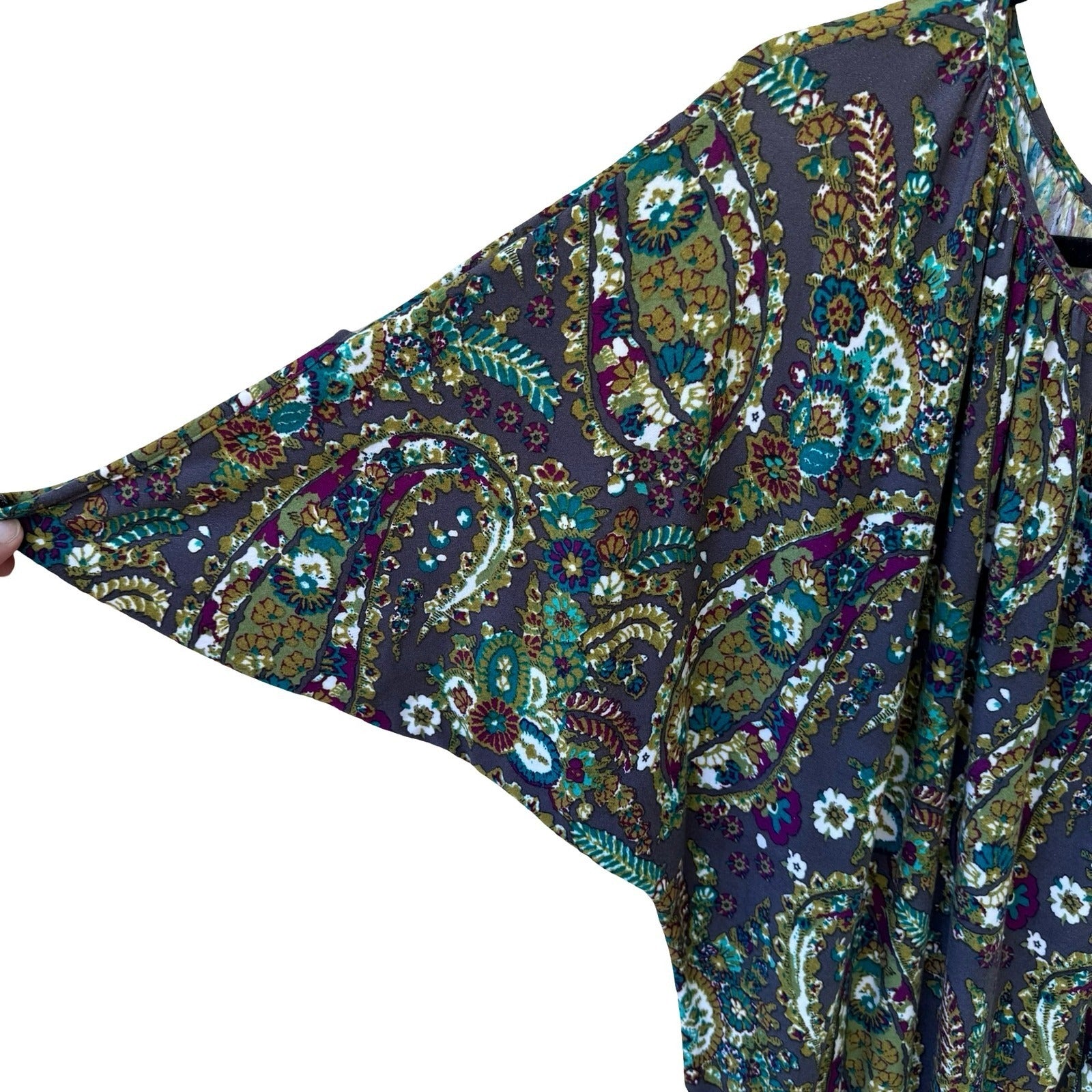 Renee C Paisley Boho Hippie Retro 70s Style Peasant Dolman Sleeve Blouson Top S