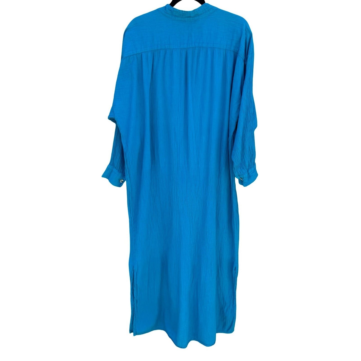 Jucesos Turquoise Blue Cotton Gauze Kaftan Dress Long Sleeve One Size Resortwear