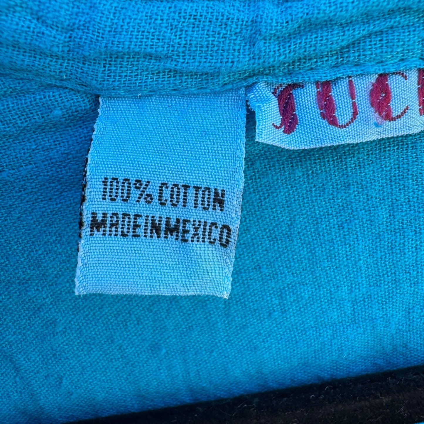 Jucesos Turquoise Blue Cotton Gauze Kaftan Dress Long Sleeve One Size Resortwear