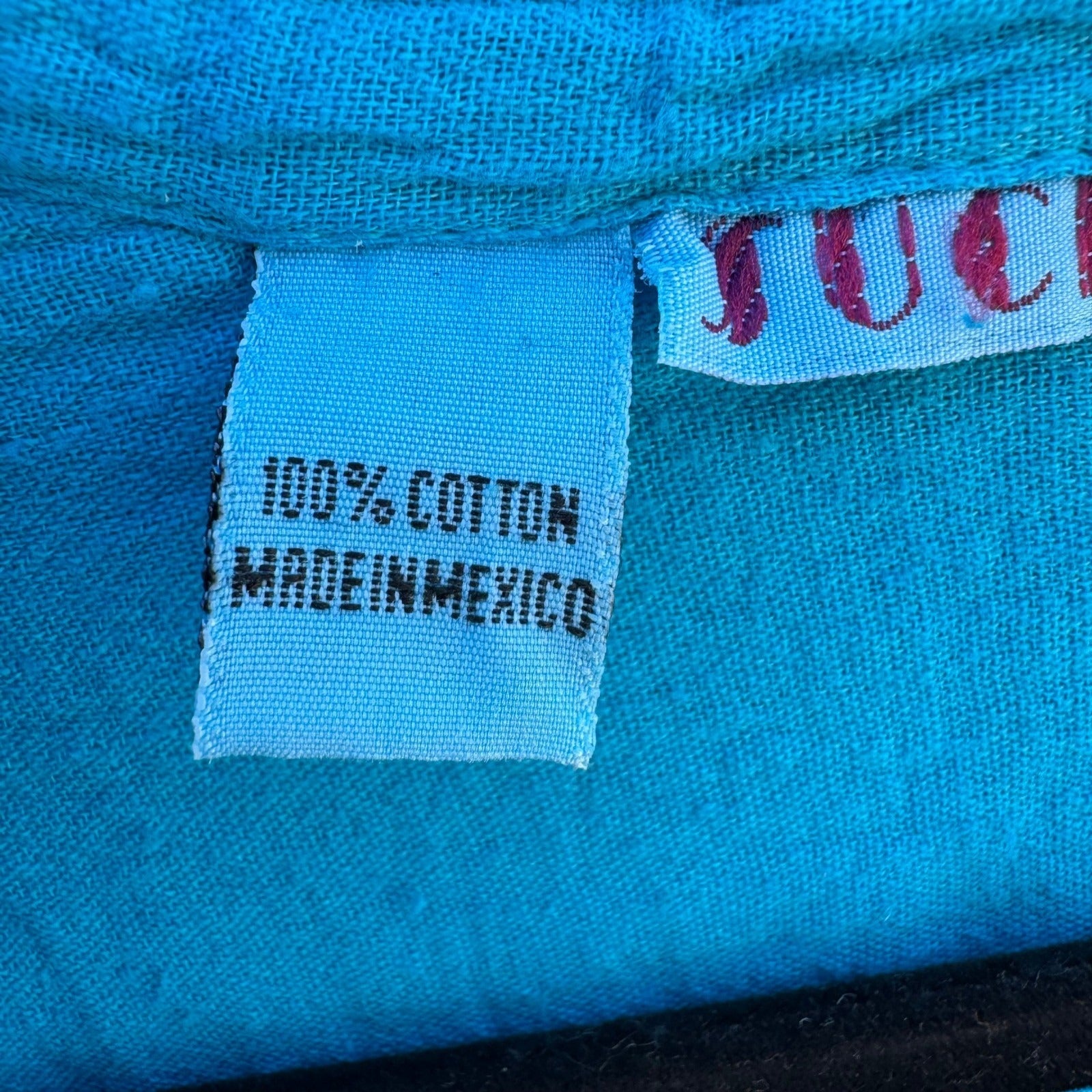 Jucesos Turquoise Blue Cotton Gauze Kaftan Dress Long Sleeve One Size Resortwear