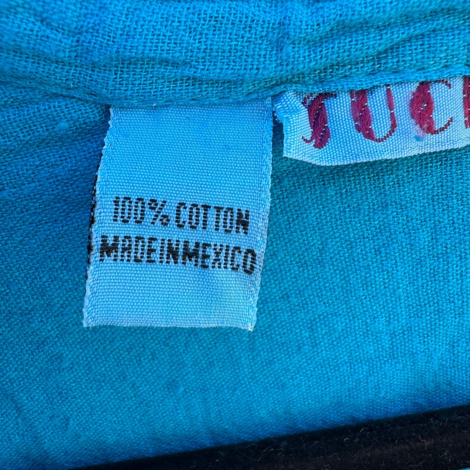 Jucesos Turquoise Blue Cotton Gauze Kaftan Dress Long Sleeve One Size Resortwear