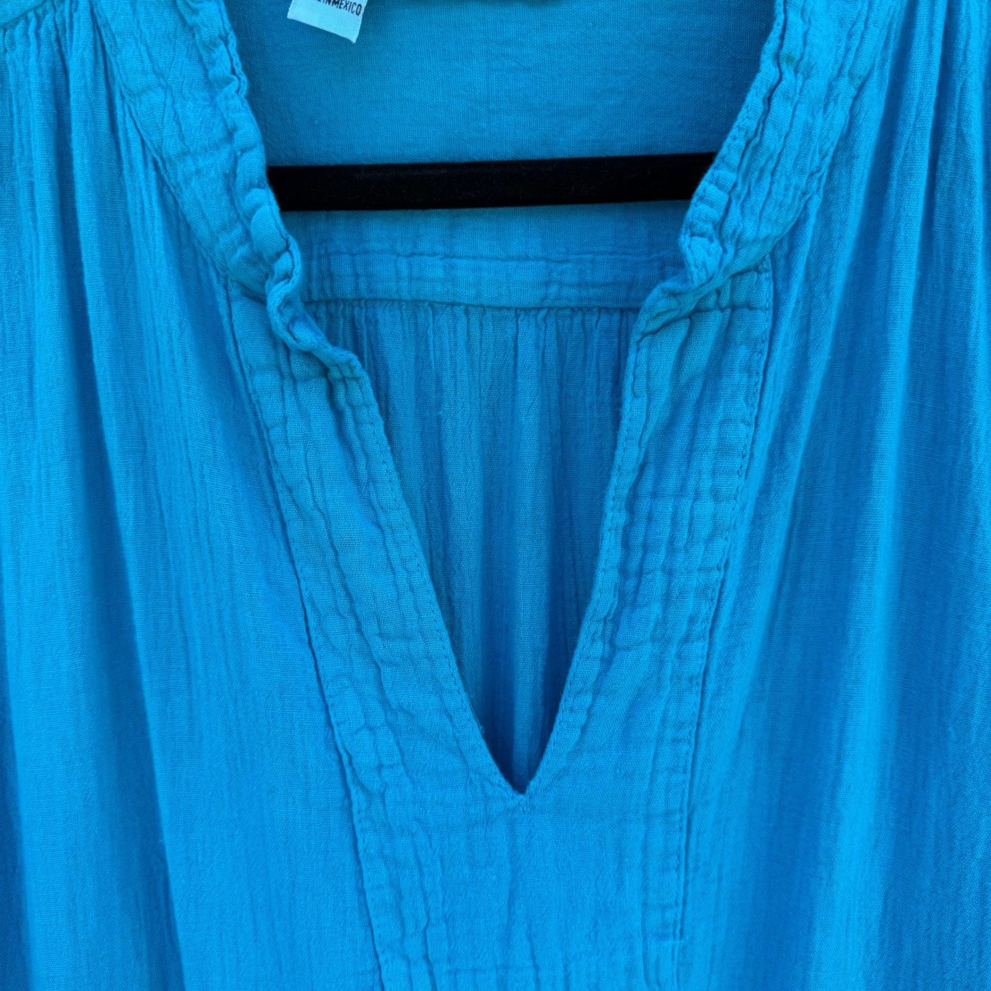 Jucesos Turquoise Blue Cotton Gauze Kaftan Dress Long Sleeve One Size Resortwear